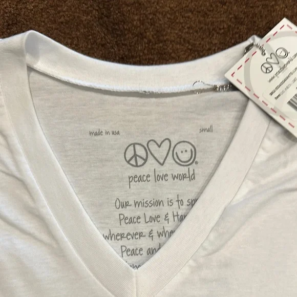Peace Love World White V-Neck Short Sleeve Tee - Picture 2 of 4
